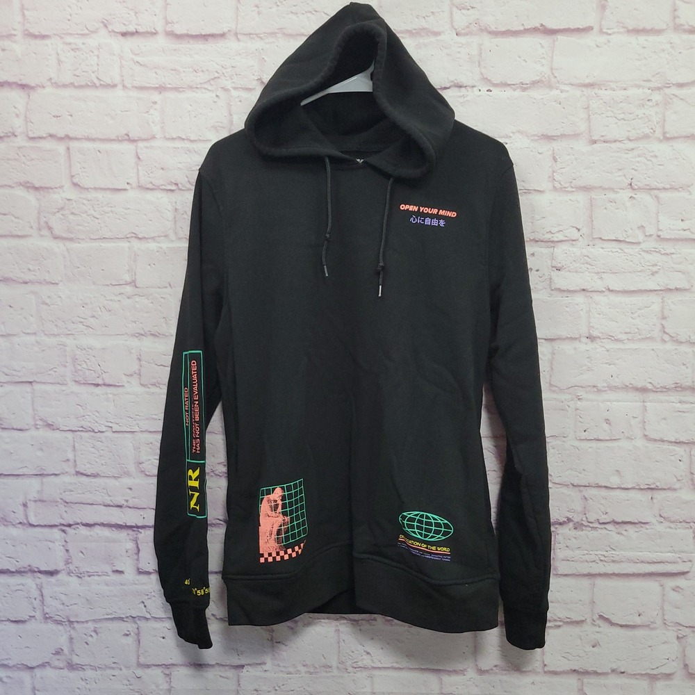 Brooklyn Cloth Black Open Your Mind Graphic Hoodie M Y2K Cyberpunk Streetwear